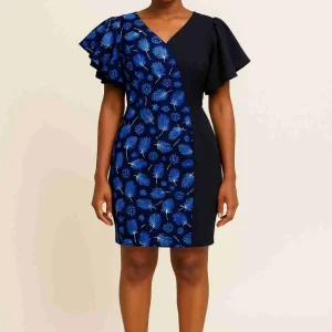 Trendy Ankara and Plain Combo Asymmetrical Mini Dress