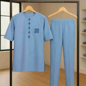 Trendy Men’s Embroidered Senator – Powder Blue